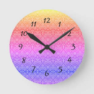 Reloj Redondo Mediano Bonito Damask Rainbow Pattern Moderno