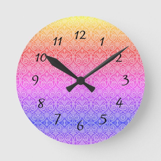 Reloj Redondo Mediano Bonito Damask Rainbow Pattern Moderno (Anverso)