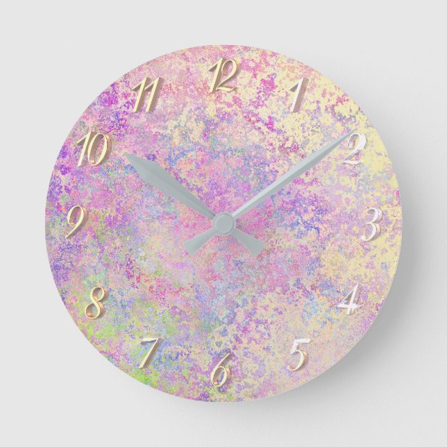 Reloj Redondo Mediano Bonito de oro morado y textura rosa (Anverso)