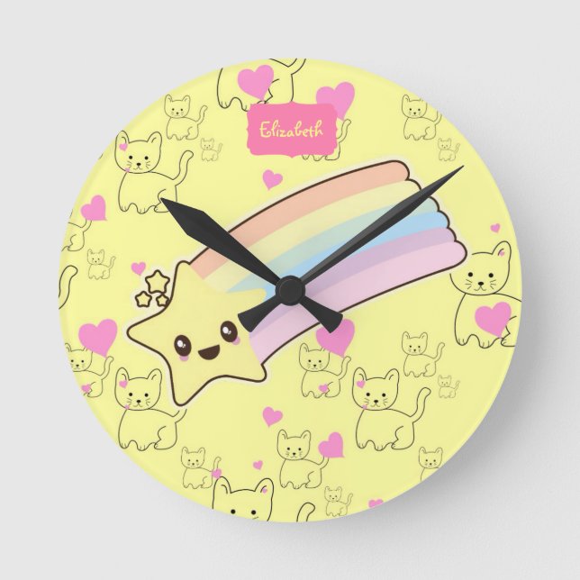 Reloj Redondo Mediano Bonito de presupuesto Girly Cute Kawaii Chicas Nom (Anverso)