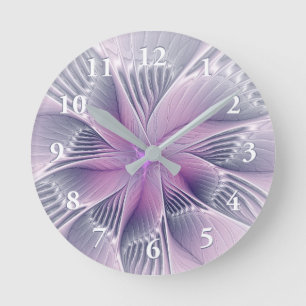 Reloj Redondo Mediano Bonito Flor Rosa Moderna Resumen Arte Fractal