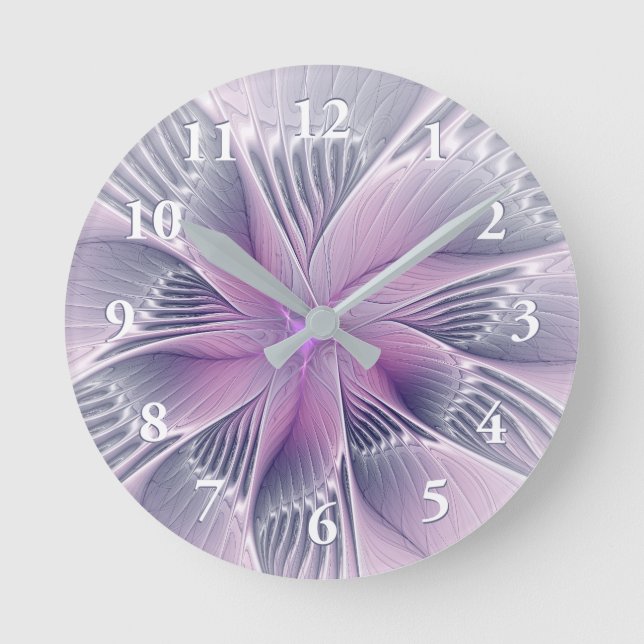 Reloj Redondo Mediano Bonito Flor Rosa Moderna Resumen Arte Fractal (Anverso)