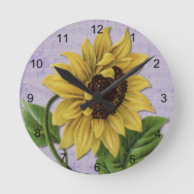 Reloj Redondo Mediano Bonito girasol en la hoja de música (Anverso)