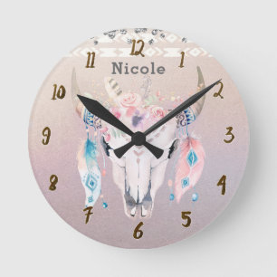 Reloj Redondo Mediano Bonito Iridescente Boho Chic Floral Rústico Person
