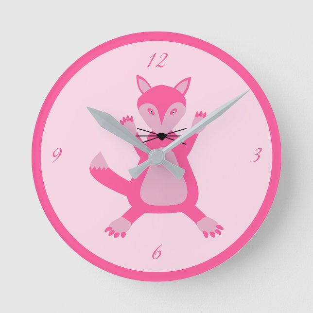 Reloj Redondo Mediano Bonito Niña Bebé Rosa Fox Nursery (Anverso)