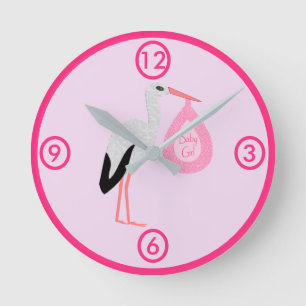 Reloj Redondo Mediano Bonito Niña Rosa Nursera de cigüeña