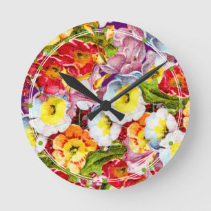 Reloj Redondo Mediano Bonito Patrón Floral Vintage Giro Verde azulado Pr