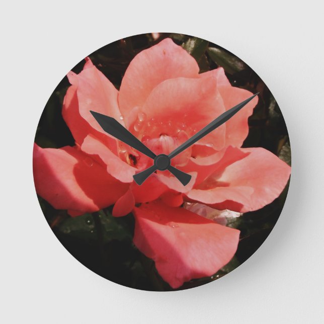 Reloj Redondo Mediano Bonito Rosa Rosa Rosa floral (Anverso)