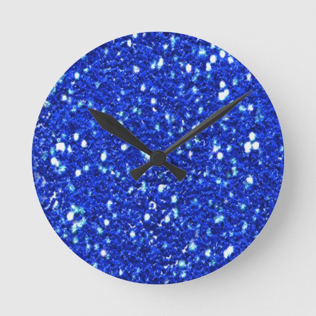 Reloj Redondo Mediano Bonito Royal Blue Sparkly Faux Purpurina Look (Anverso)