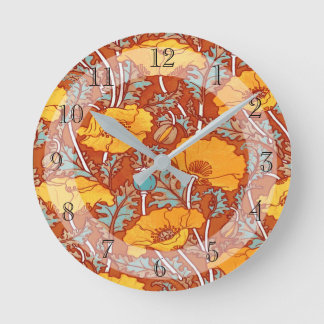 Reloj Redondo Mediano Bonito Viejo Naranja Art Nouveau