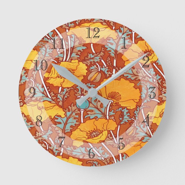 Reloj Redondo Mediano Bonito Viejo Naranja Art Nouveau (Anverso)