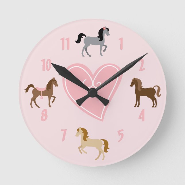 Reloj Redondo Mediano Bonitos y el corazón rosado cutáneo caballo (Anverso)