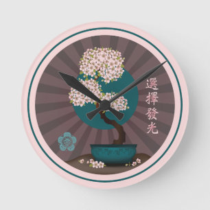 Reloj Redondo Mediano Bonsai floral "Elige brillar" arte asiático