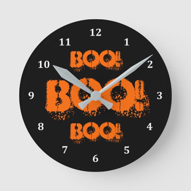 Reloj Redondo Mediano Boo Halloween Word Textos Graciosos Plaza de miedo (Anverso)