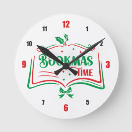 Reloj Redondo Mediano Bookmas Time Reading Book Lover Holiday Print Appa