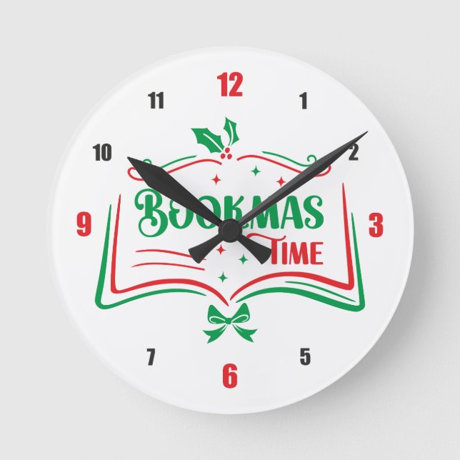 Reloj Redondo Mediano Bookmas Time Reading Book Lover Holiday Print Appa (Anverso)