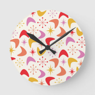 Reloj Redondo Mediano Boomerang de mediados de siglo con explosiones de 