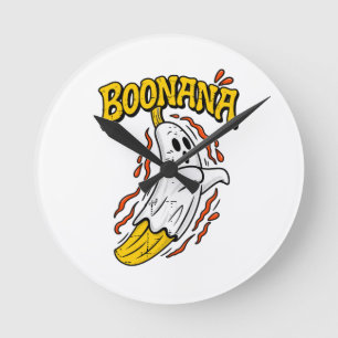 Reloj Redondo Mediano Boonana Fantasma Plátano Monstruoso Halloween
