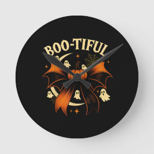 Reloj Redondo Mediano Bootismo divertida Halloween Coquette Bow Pumpkin