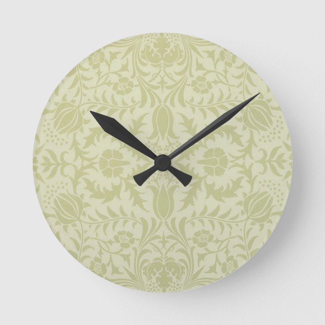 Reloj Redondo Mediano Borage vintage verde suave damasco de William Morr (Anverso)