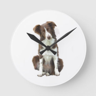 Reloj Redondo Mediano Border Collie (B) - marrón y blanco