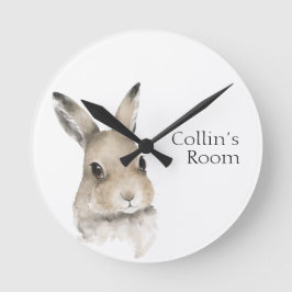 Reloj Redondo Mediano Bosque Animales Acuarela Bunny Name Nursery