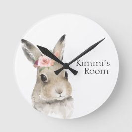 Reloj Redondo Mediano Bosque Animales Acuarela Bunny Name Nursery