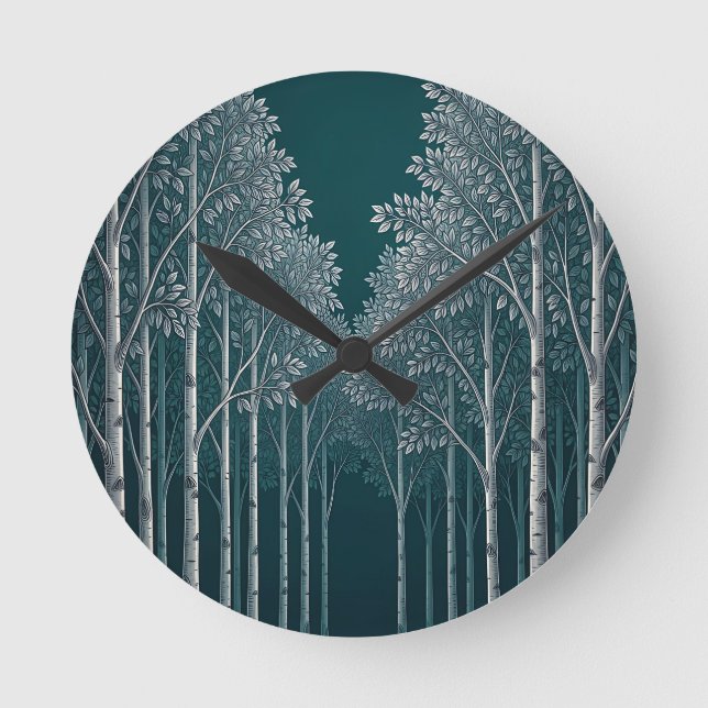 Reloj Redondo Mediano Bosque de abedules blancos de té oscuro (Anverso)