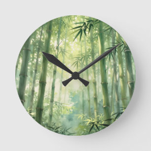 Reloj Redondo Mediano Bosque de Bambú Sereno Resplandor de Niebla