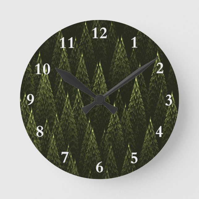 Reloj Redondo Mediano Bosque de Conifer Fractal (Anverso)