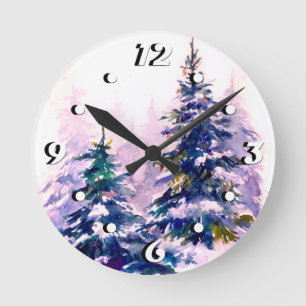 Reloj Redondo Mediano Bosque de invierno acuático Fenómeno navideño mode