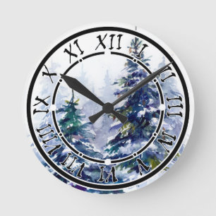 Reloj Redondo Mediano Bosque de invierno acuático Fenómeno navideño mode