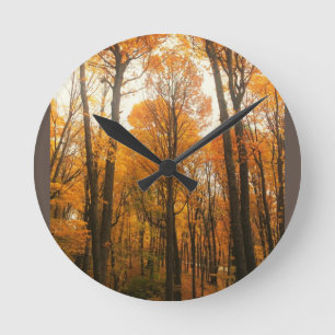 Reloj Redondo Mediano Bosque de otoño naranja