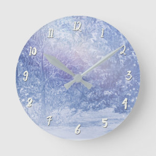 Reloj Redondo Mediano Bosque invernal pinos copos de nieve bosques nevad
