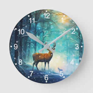 Reloj Redondo Mediano Bosque Mágico Nevado Arte-82109