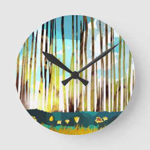 Reloj Redondo Mediano Bosque matutino