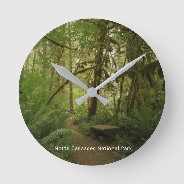 Reloj Redondo Mediano Bosque pacífico en el Parque Nacional Cascades del (Anverso)