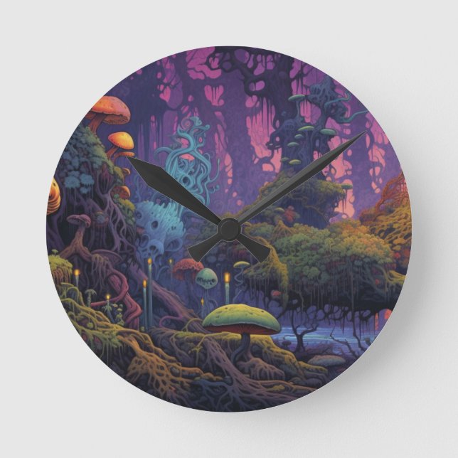 Reloj Redondo Mediano Bosque trippy con extraño (Anverso)