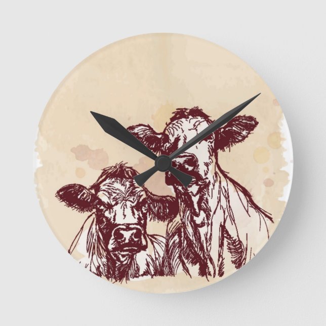 Reloj Redondo Mediano Bosquejo del drenaje de la mano de dos vacas y (Anverso)