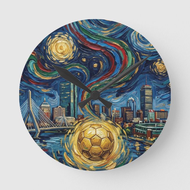 Reloj Redondo Mediano Boston Football Art 2026 Skyline Stadium Design (Anverso)