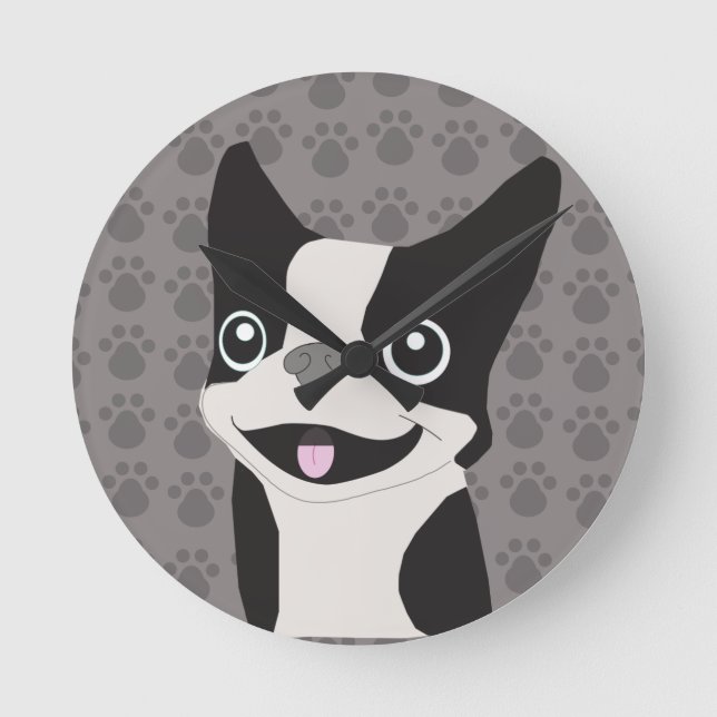 Reloj Redondo Mediano Boston Terrier (Anverso)