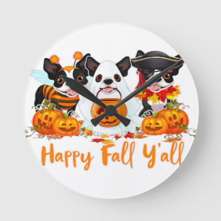 Reloj Redondo Mediano Boston Terrier Dog Lover Fall Yall Halloween Costu