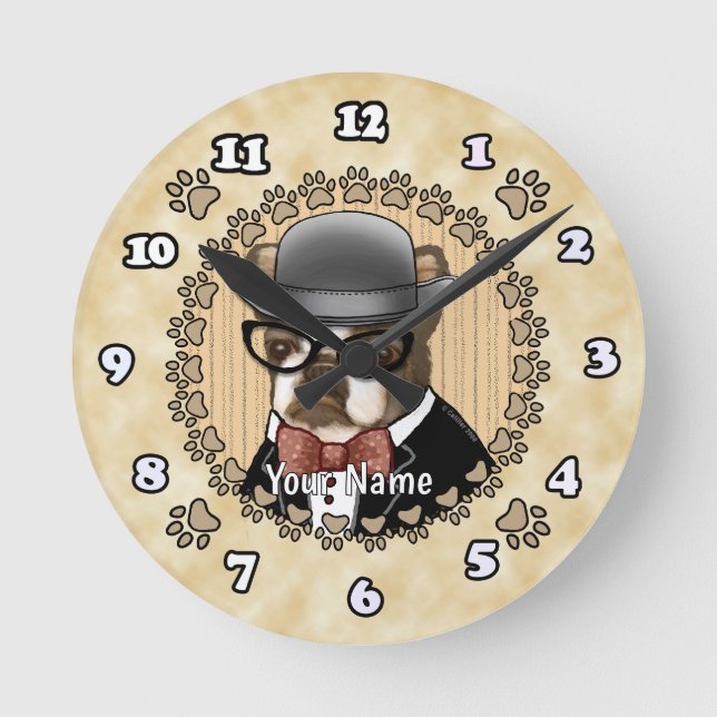 Reloj Redondo Mediano Boston Terrier Viendo Gafas (Anverso)
