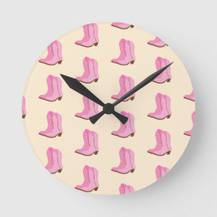 Reloj Redondo Mediano Botas de vaquera rosa vaquero país rancho Texas