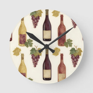 Reloj Redondo Mediano Botella de Vino Antiguo con Patrón de Vid