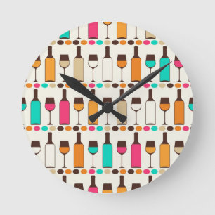 Reloj Redondo Mediano Botellas y vidrios retros de vino