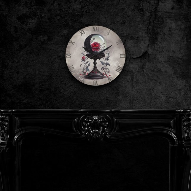 Reloj Redondo Mediano Boudoir | Crystal Ball Crescent Moon Roses rojos (Subido por el creador)