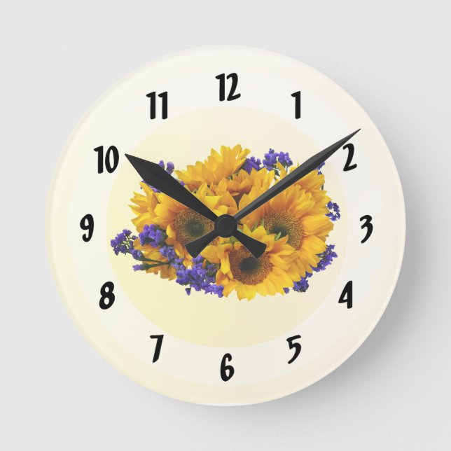 Reloj Redondo Mediano Bouquet de girasoles y la estatua morada (Anverso)