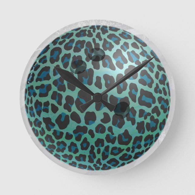 Reloj Redondo Mediano Bowling Ball Leopard Verde azulado (Anverso)
