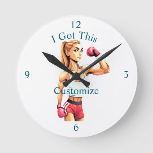 Reloj Redondo Mediano Boxeadora Femenina En Forma Thunder_Cove